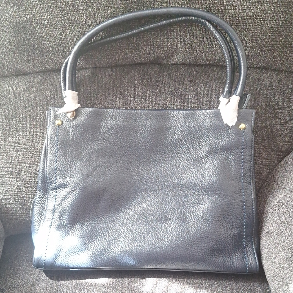 Structured Navy Leather Tote Bag for Women